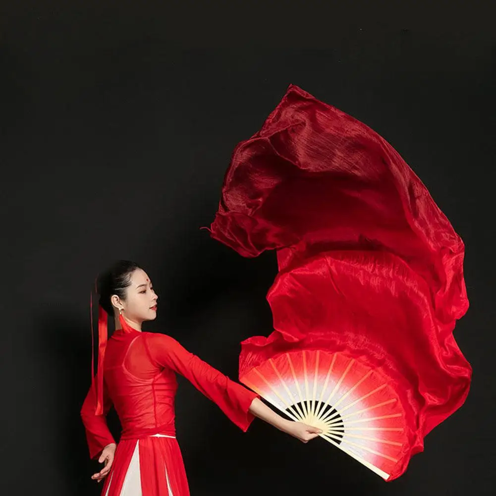 120cm Length Dancing Fan Women Belly Gradient Color Dancer Practice Long Imitation Dance Props elly Dance Silk Fans Performance
