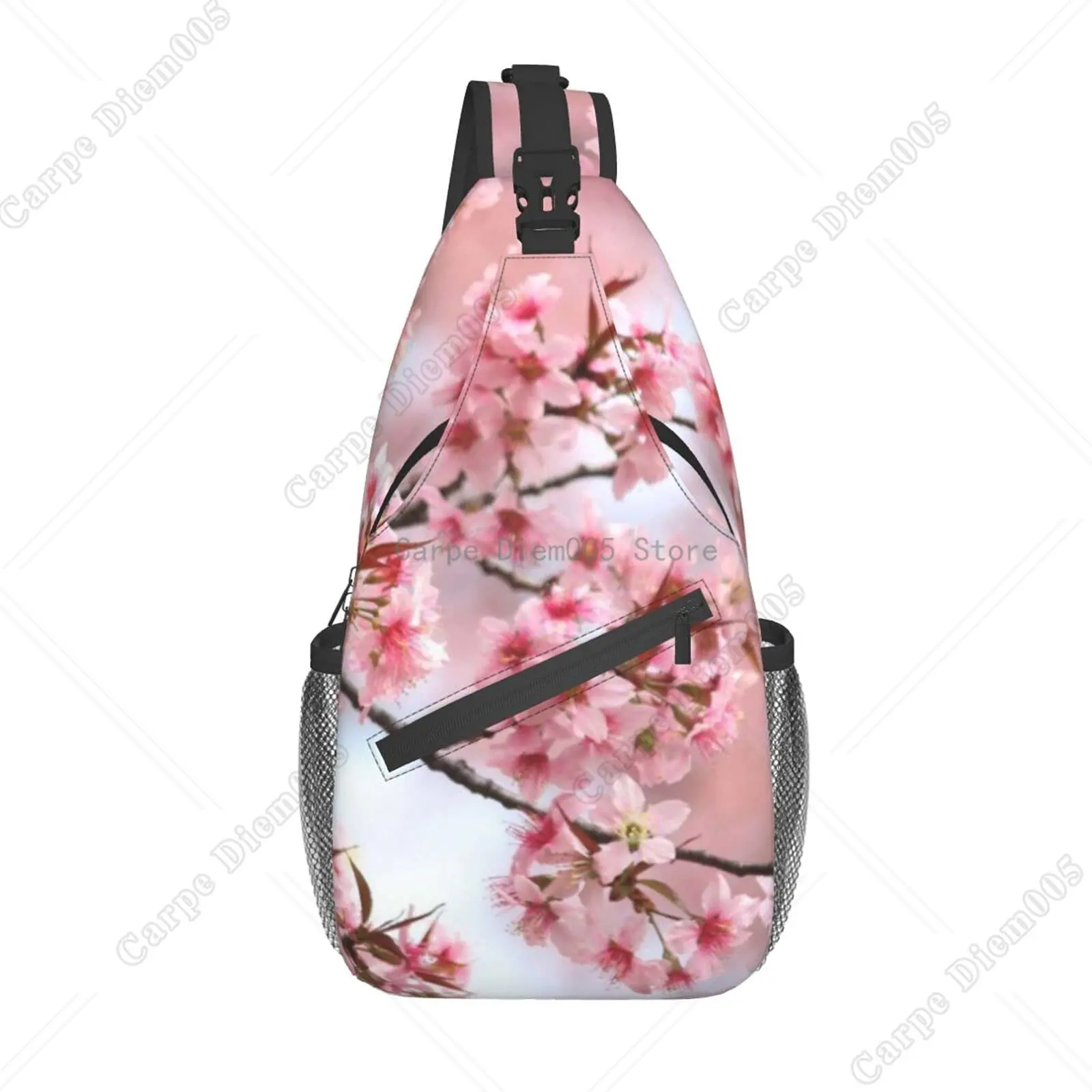 Cherry Blossom Crossbody Rope Triangle Rucksack Canfeng Sling Backpacks Travel Hiking Daypack Rope Crossbody Shoulder Bag