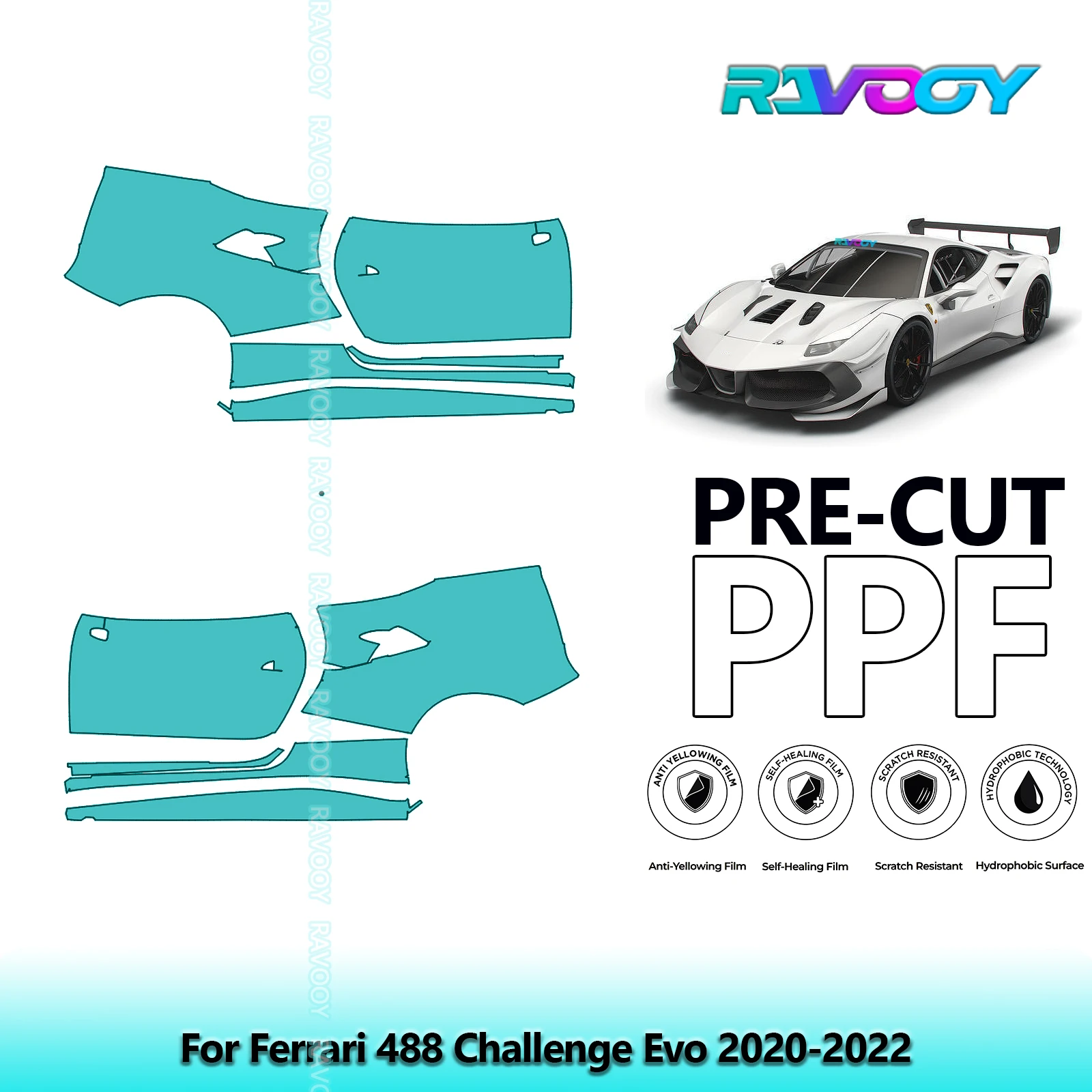 

For Ferrari 488 Challenge Evo 2020-2022 8.5mil Clear Matte Pre-Cut PPF Door & A/B Pillar Kit TPU Paint Protection Film Set
