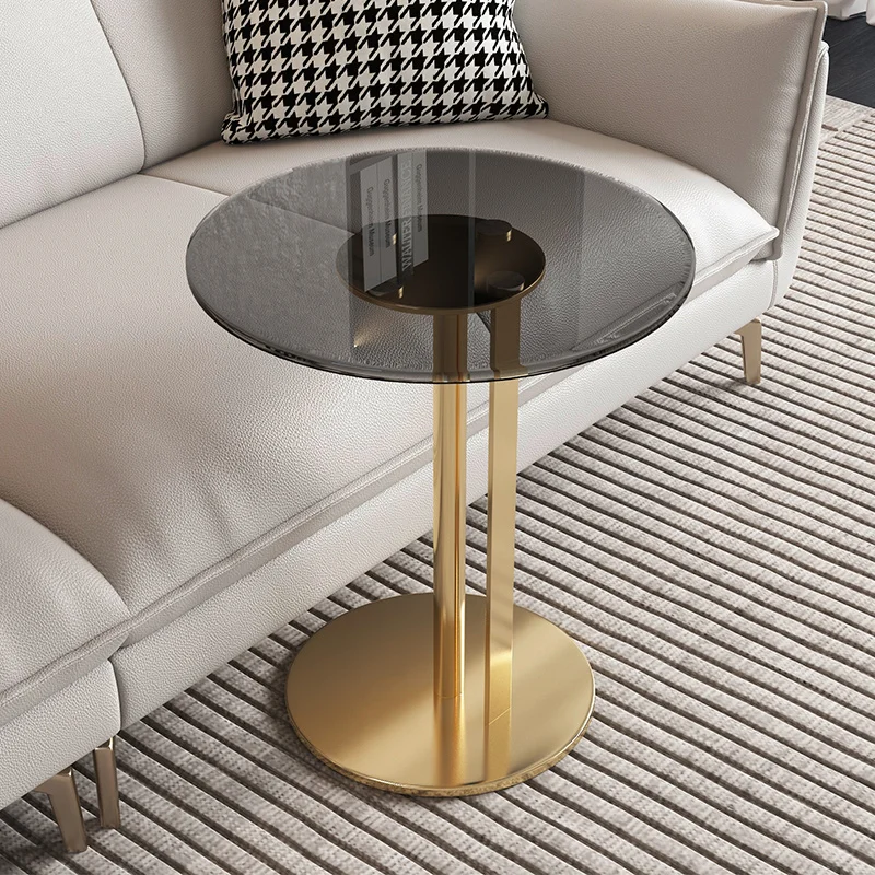 Modern Luxury Coffee Tables Living Room Aesthetic Floor Glass Side Table Round Black Balcony Tavolino Da Salotto Home Furniture