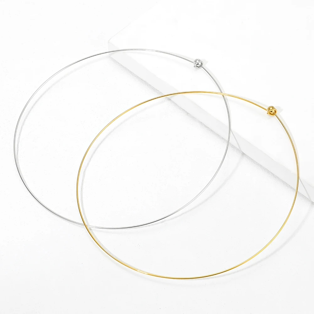 1 Piece 304 Stainless Steel Wire Collar Choker Necklace Round with Removable Ball End Cap Handmade DIY Jewelry Making 45cm Long