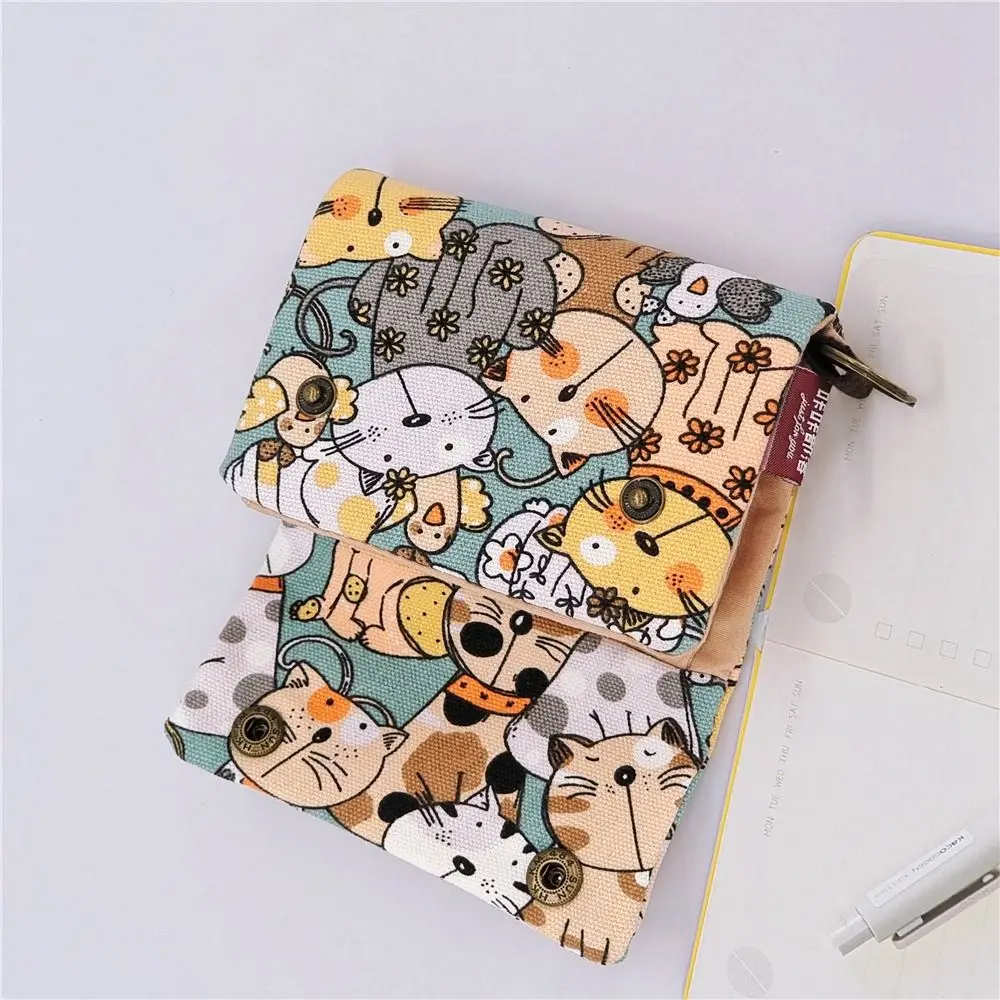 多機能ポータブルキャンバス小銭入れプリント三つ折り招き猫財布韓国スタイル招き猫ジッパーショート財布女性