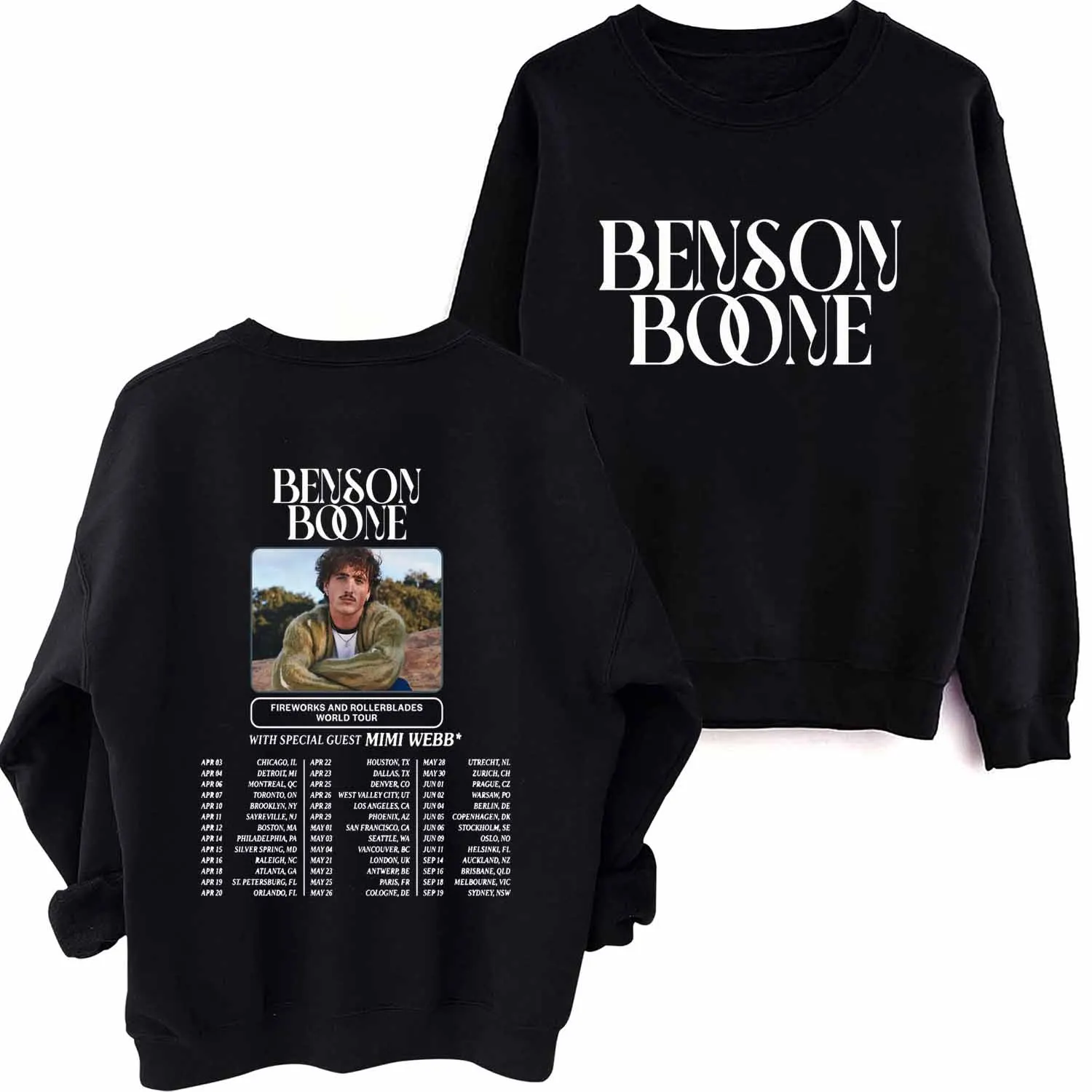 Benson Boone Fireworks and Rollerblades World Tour 2024 Sweatshirt Harajuku Round Neck Long Sleeve Oversized Hoodie Fans Gift