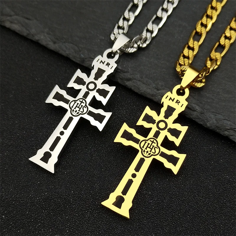 Christian Orthodox INRI Church Jesus Cross Pendant Necklace For Women Men Stainless Steel Gold Color Hip Hop Chain Jewelry