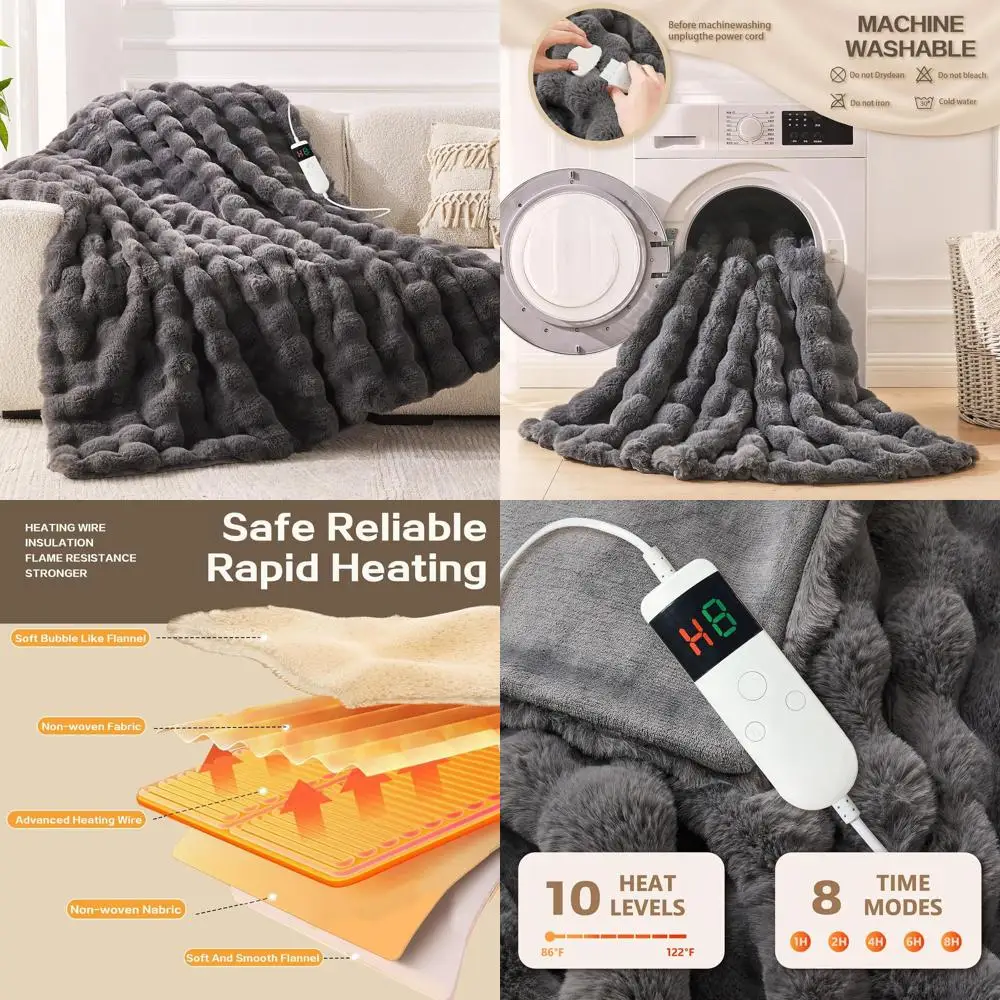 

Faux Rabbit Fur Electric Throw Blanket, 50x60, 10 Heat Settings, 8-Hour Auto Shut-Off