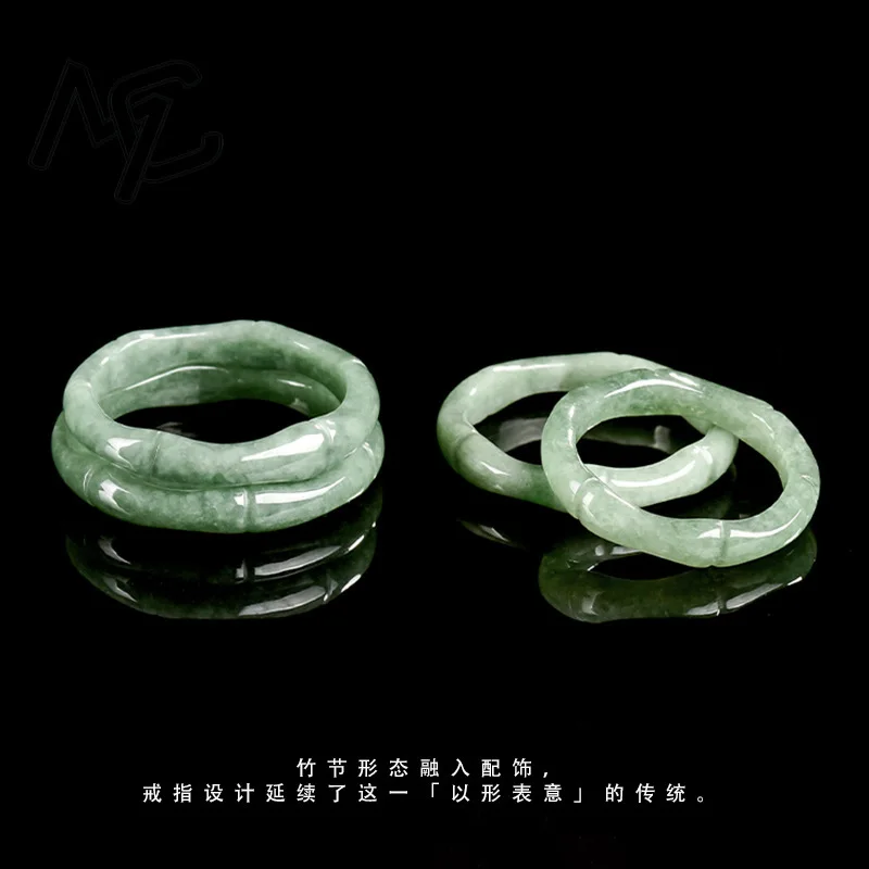 Natural Pea Green Jade 14-22mm Bamboo Joint Ring Chinese Jadeite Amulet Fashion Charm Jewelry Hand Carved Gifts for Women Men