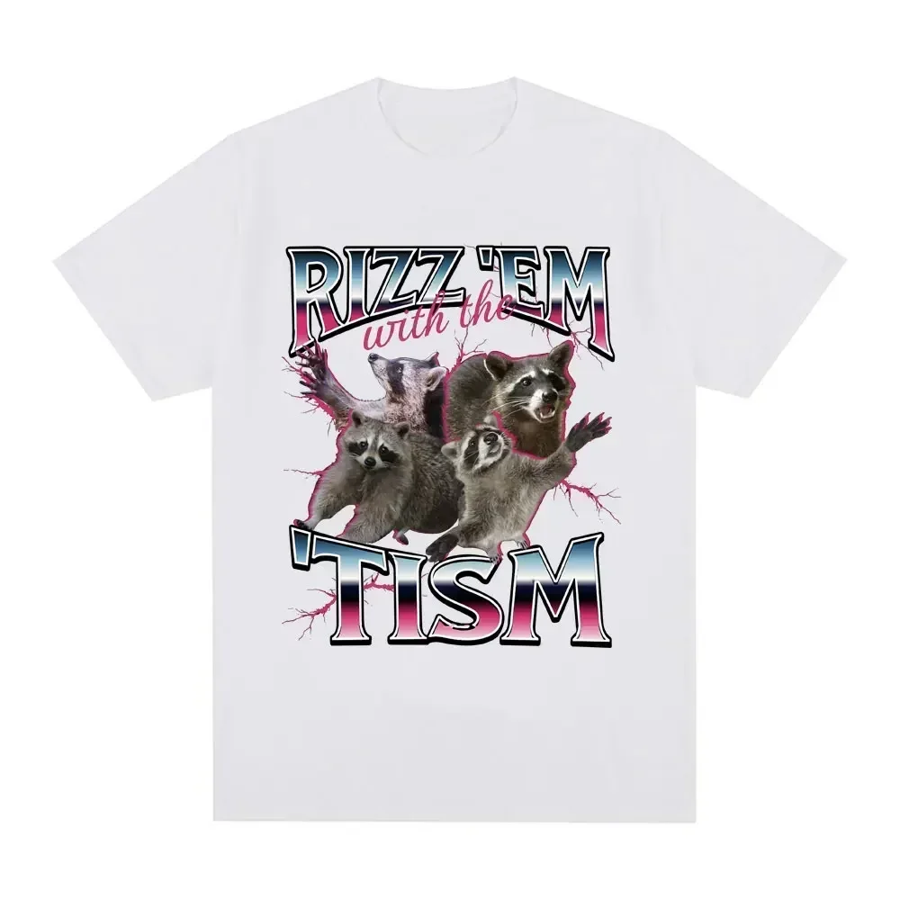 Rizz Em with The Tism Autism Racoon Tshirt Summer Casual Fashion Short Sleeve T-shirt Women's Extra Large T-shirt