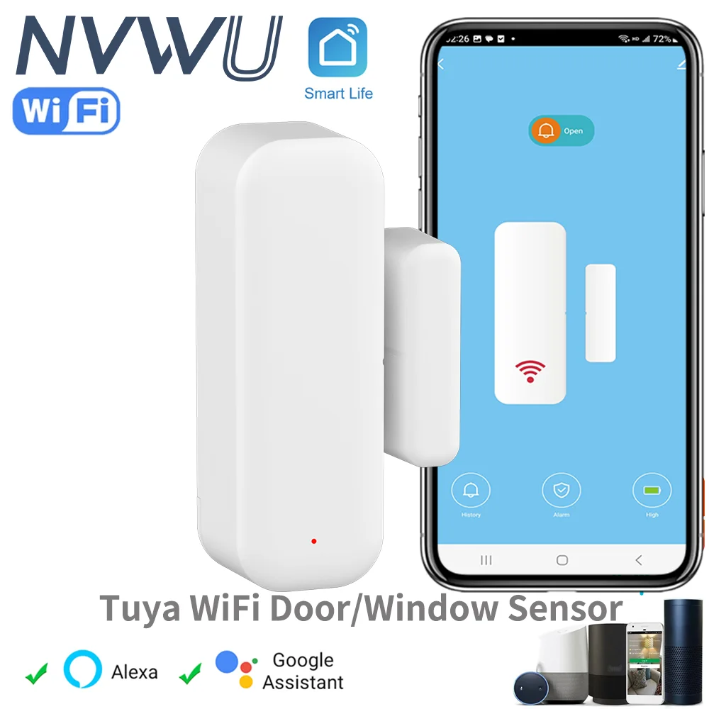 

Tuya Wi-Fi дверной датчик, оконный датчик, умный дом, беспроводной дверной детектор, приложение Smart Life, дистанционное управление для Alexa Google Home