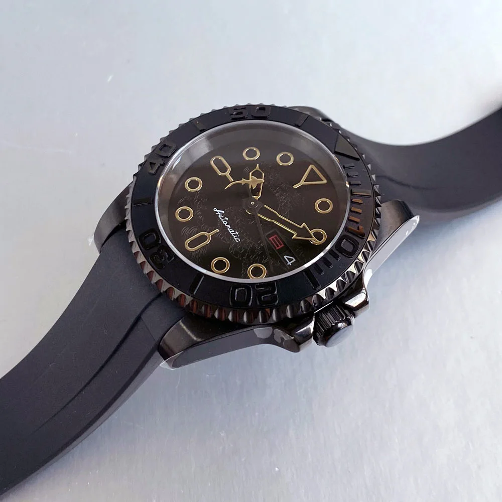 Черные часы для дайвинга Tandorio с PVD-покрытием, 40 мм, сапфировое стекло, NH36, автоматический механизм, 200 м, водонепроницаемый резиновый ремешок с датой и неделей