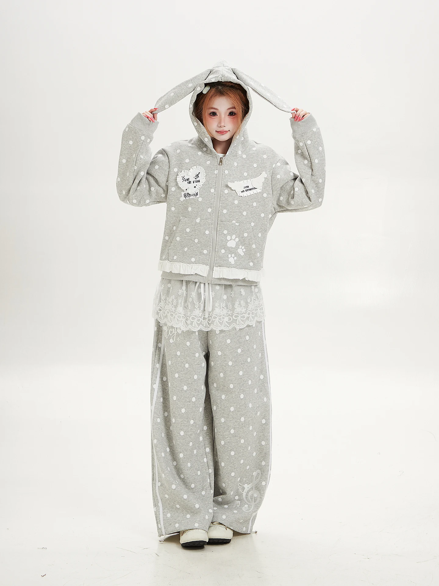 Ant Academy Style Women's Hoodie Jacket Rabbit Ear Loose Fit Versatile Outerwear Long Sleeve Cotton Polyester Blend Casual Wear