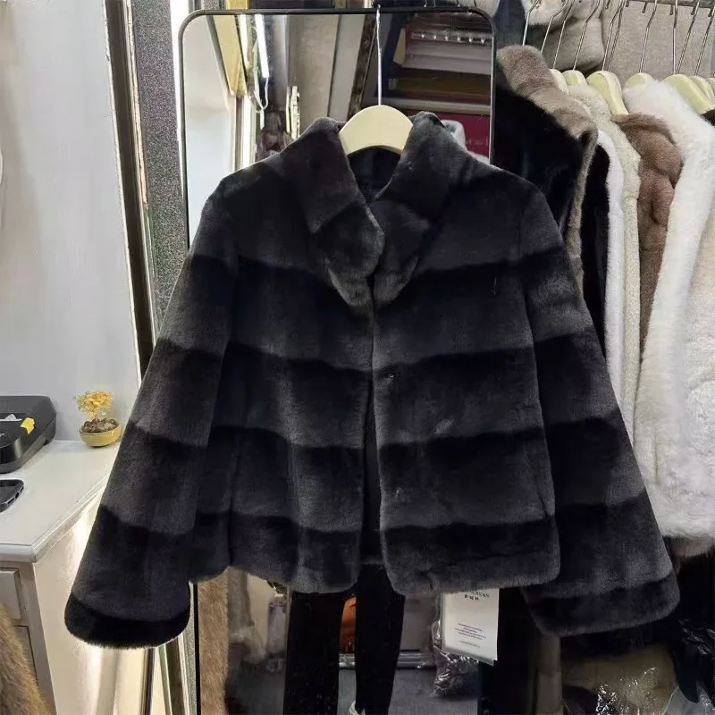 معطف نسائي جديد من فروي ميلارد ملمس المنك معطف من المينك الذهبي المقلد نمط ركاب متطور وناضج معطف فرو مقلد #6