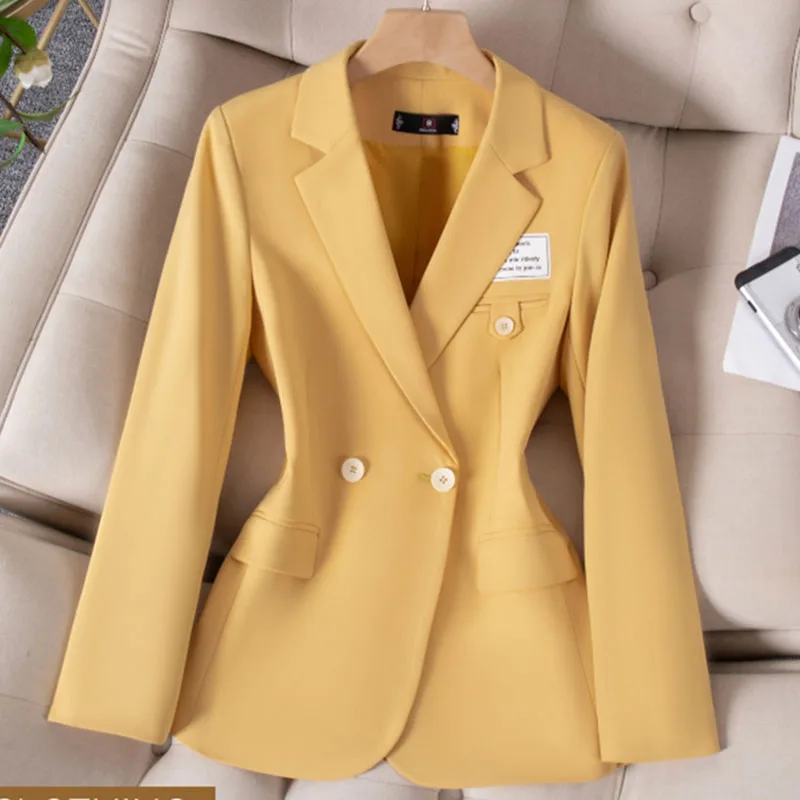 

Spring Autumn Blazer Women Coats 2024 New Black Yellow Long Sleeve Suit Jacket Ladies Business Office Blazer Female Outerwear