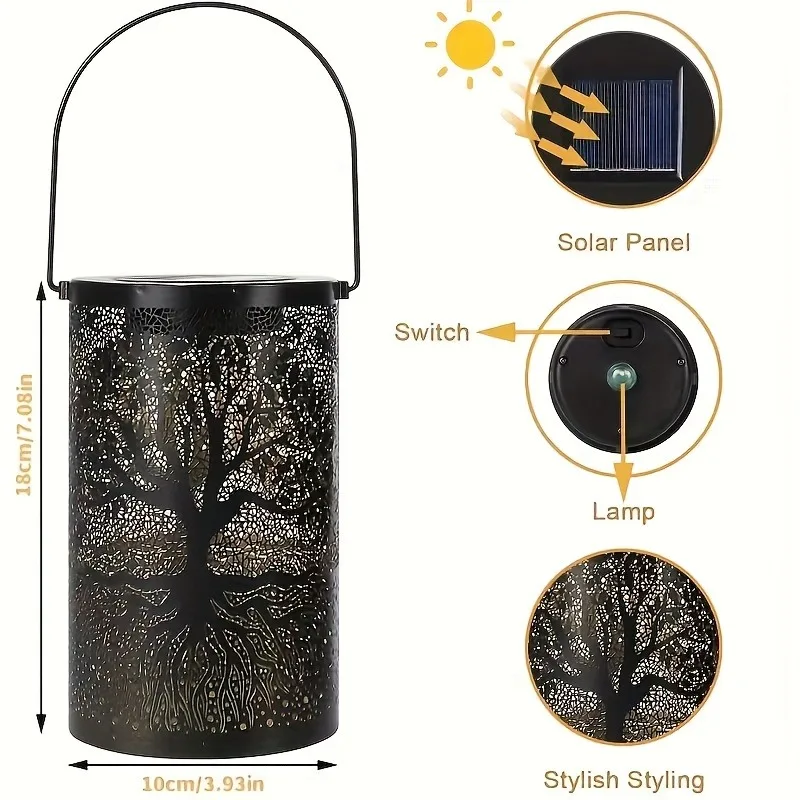 1pc Hanging Solar Lantern Outdoor Waterproof Vintage Solar Light Metal LED Decorative Lights