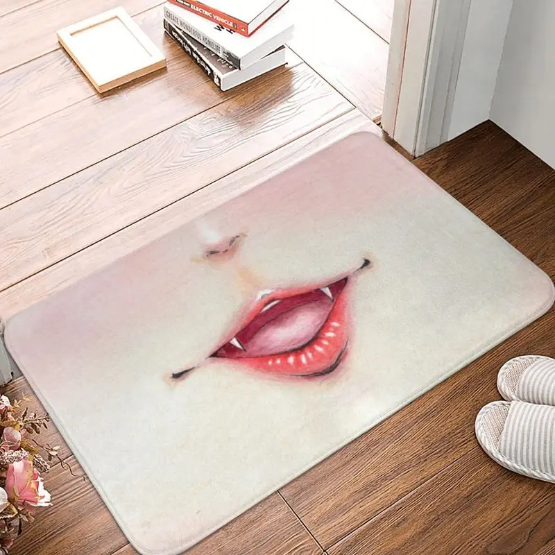 Kawaii Anime Vampire Fangs Front Floor Door Entrance Mat Indoor Horror Halloween Kitchen Bathroom Doormat Bedroom Carpet Rug