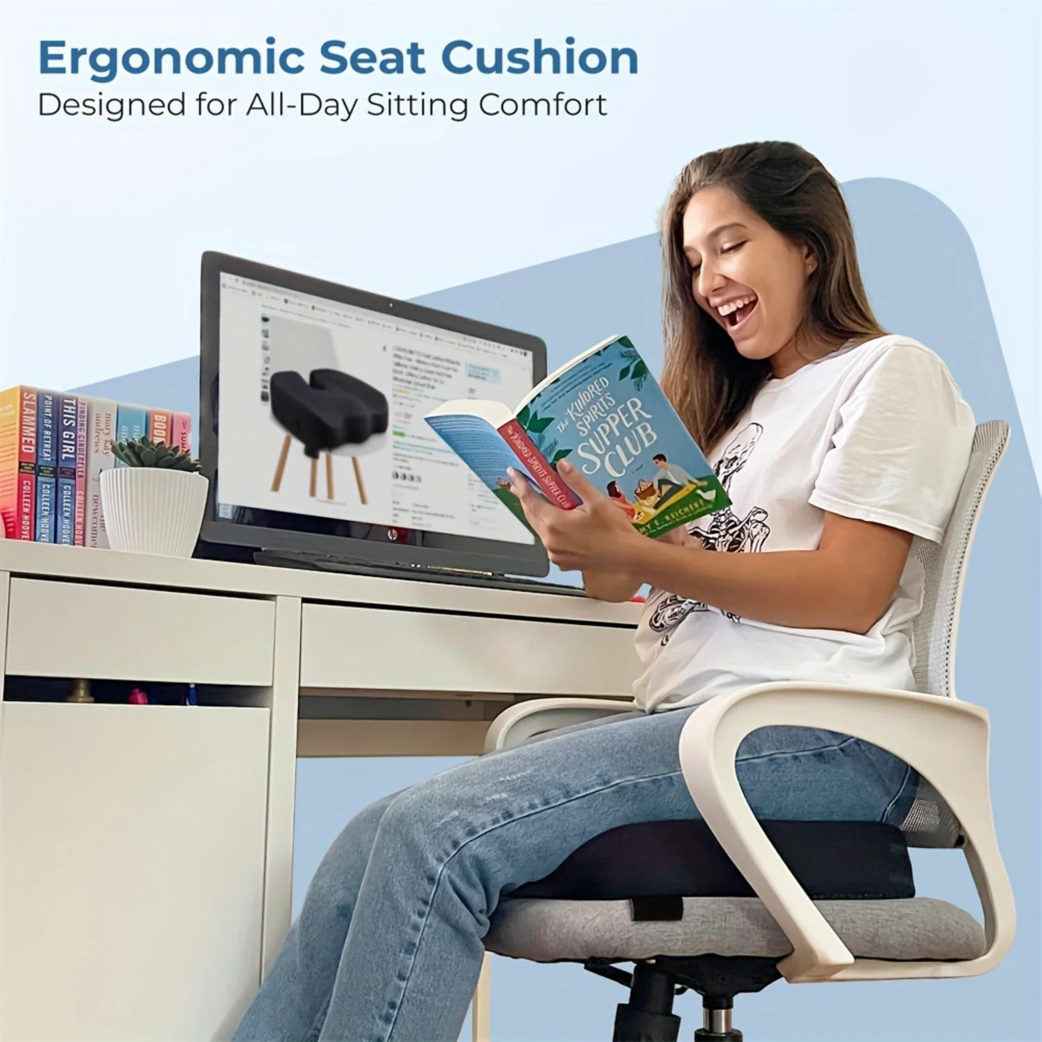 Memory Foam Office Chair Cushion - Pain Relief for Coccyx, Sciatica, Low Back - Car, Wheelchair, School Chair, Office Pad