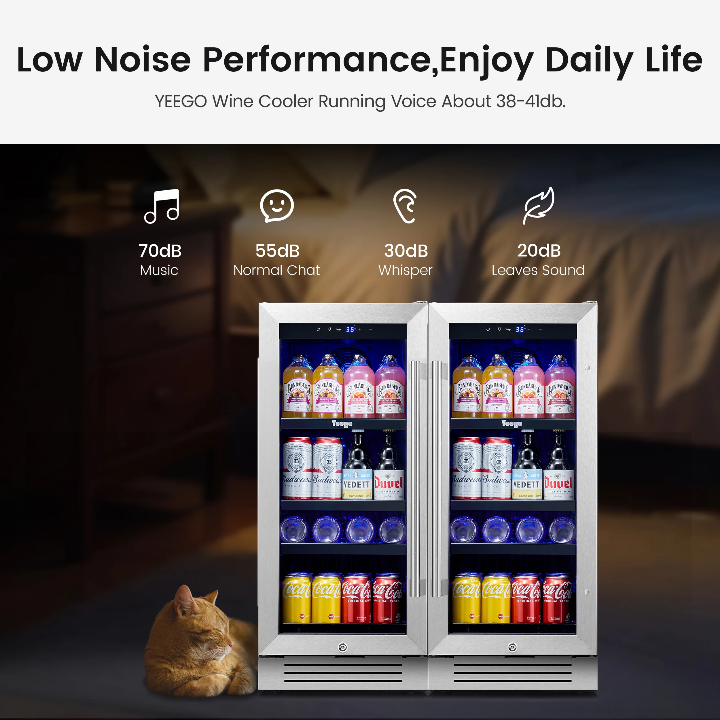 Yeego 85L Beverage & Wine Cooler 2-Pack Combo | 80 Can Storage, 1-12°C Adjustable Fan Cooling, Auto Defrost,Ideal for Home