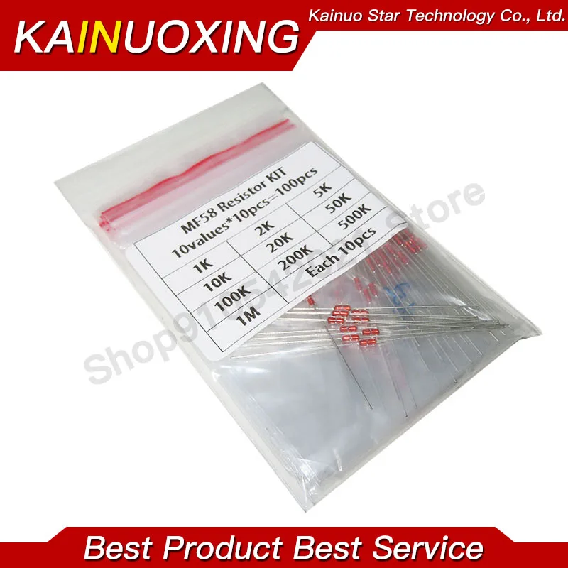 

100pcs=10value*10pcs NTC Thermistor Resistor Kit NTC-MF58 1K 2K 5K 10K 20K 50K 100K 200K 500K 1M +/-5% 3950B