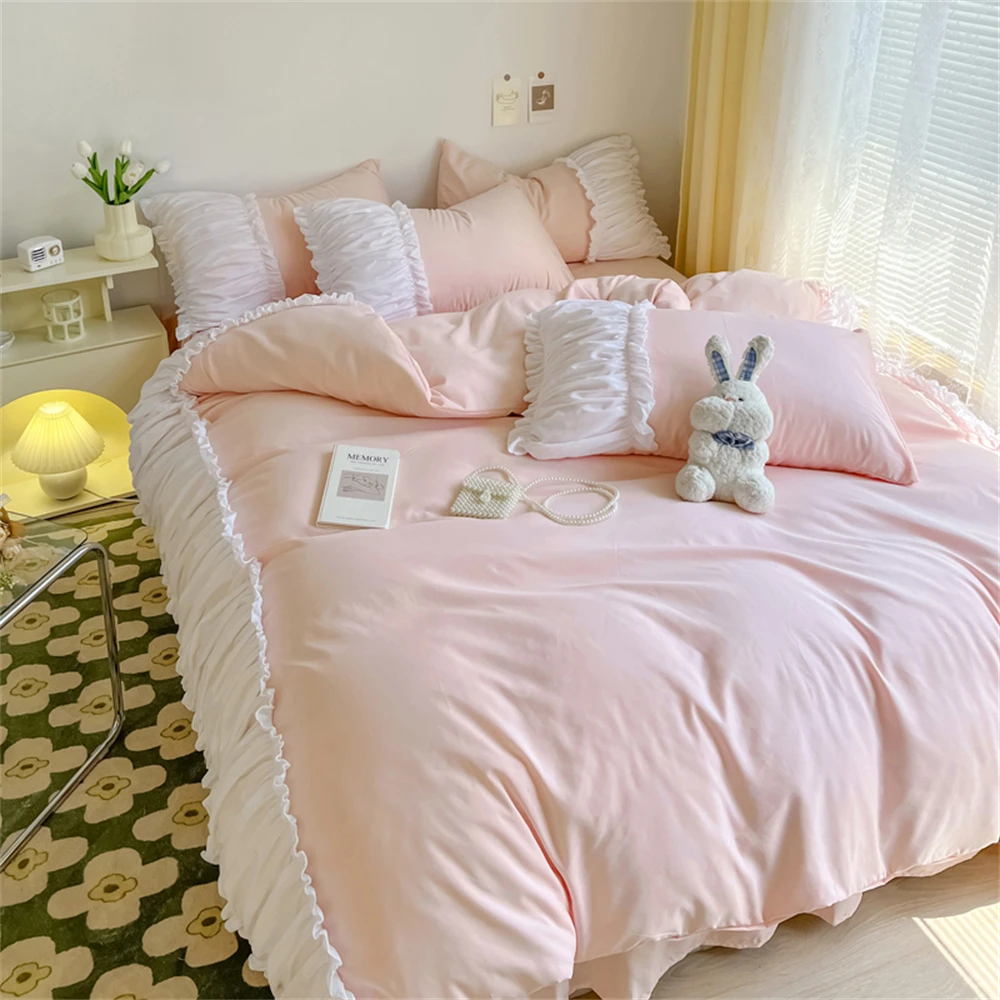 Princess Style Bedding Sets French Lace Girls Light Luxury Duvet Cover Bed Sheet Pillowcase Ruffles Bed Skirt Bedroom Decoration