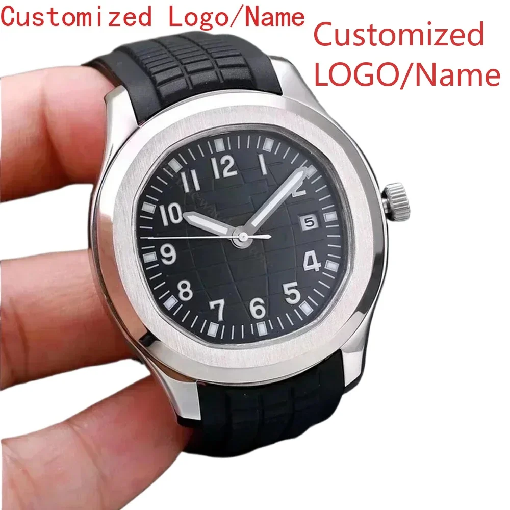 Men Mechanical Watch Automatic Watches Stainless Steel Blue White Rubber Strap Sapphire Silver Rose Customized