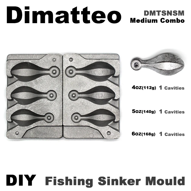 Dimet DIY Fishing Snapper Sinker mold DMTSNSM/Medium Combo Snapper Sinker 112g 140g 168g 3 cavità