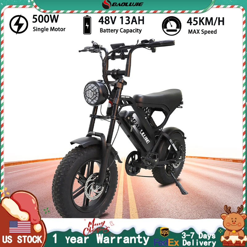

Электрический горный велосипед BAOLUJIE F2, двигатель 500 Вт, 48 В, 13 Ач, электровелосипед, 7-скоростной электрический велосипед с толстыми шинами, вездеходный электровелосипед【 Гарантия 1 год】