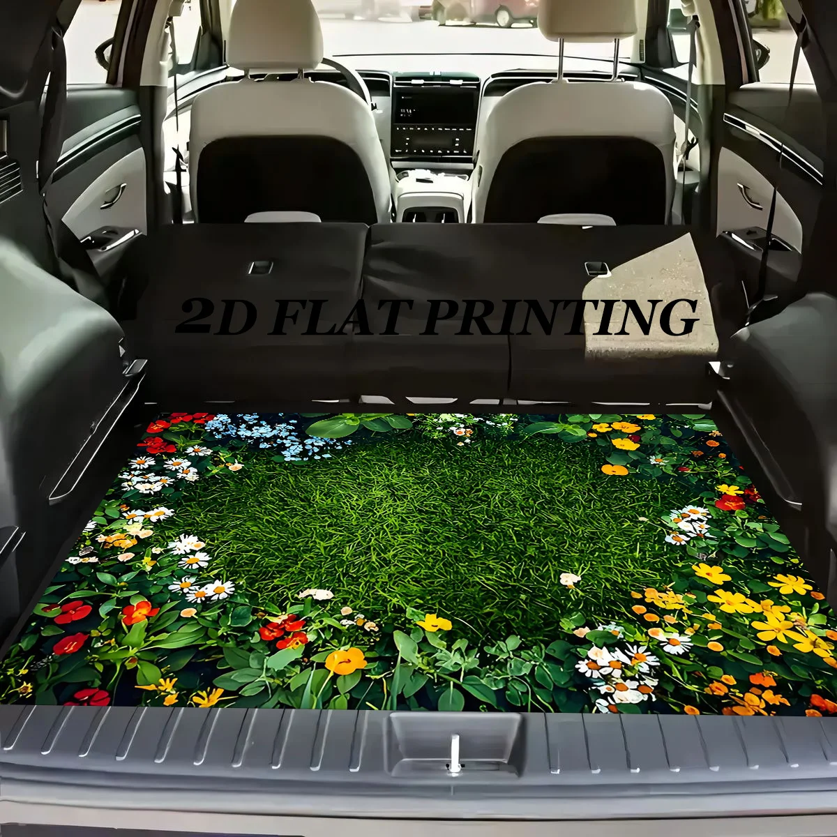 1pc Non-Slip Stylish Car Trunk Mat, Colorful Small Floral And Peaceful Meadow Pattern Design - Durable Material, Keeps Trunk Dry