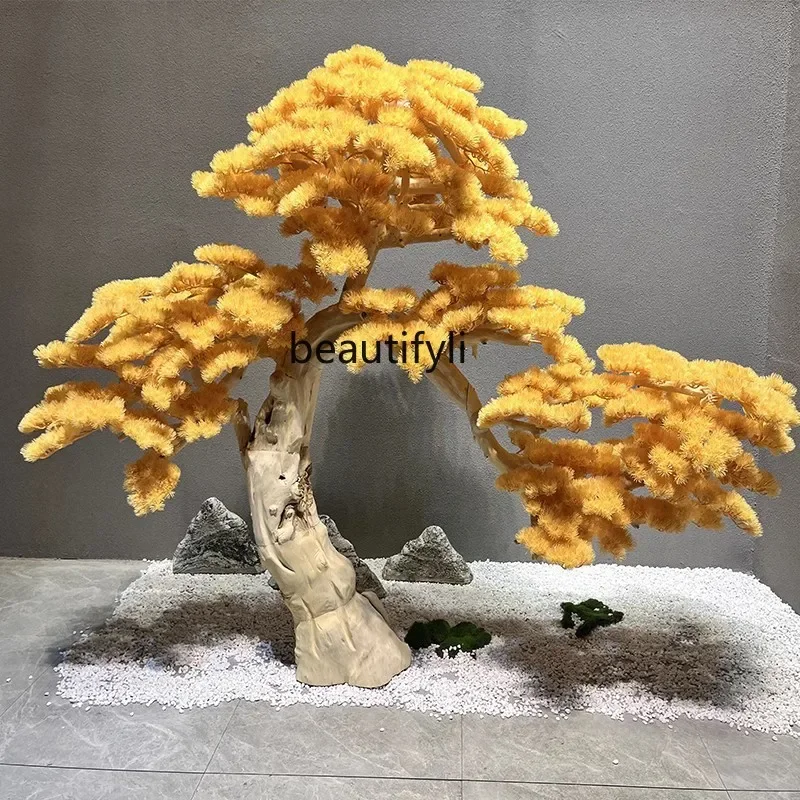 Yellow Pine Shape Fake Trees Indoor and Outdoor Landscape Furnishing Articles Hotel Office Floor Decorative Tree