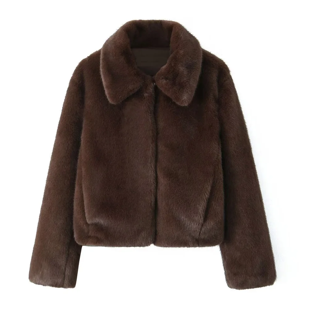 

Свободная женская осенне-зимняя куртка с лацканами и пуговицами с эффектом искусственного меха, новый стиль