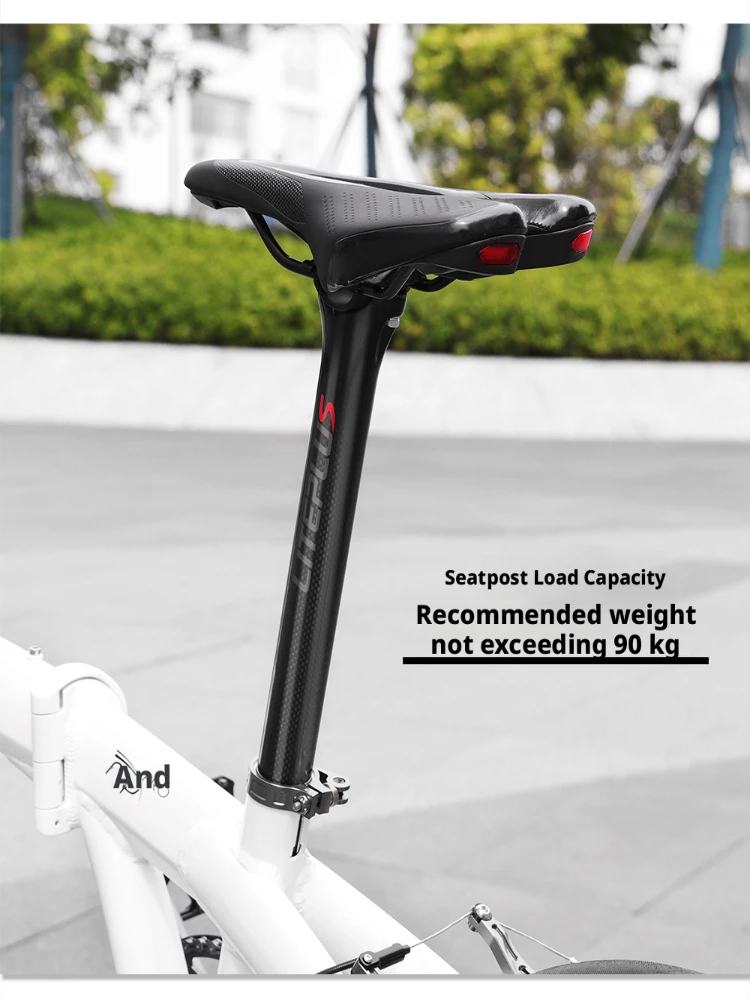 LITEPLUS Carbonfaser-Sattelstütze 33,9mm/31,8mm X 580mm für Brompton Dahon Faltrad, Glänzende & Matte Schwarze Sattelstütze, Ultraleicht – Detail 7
