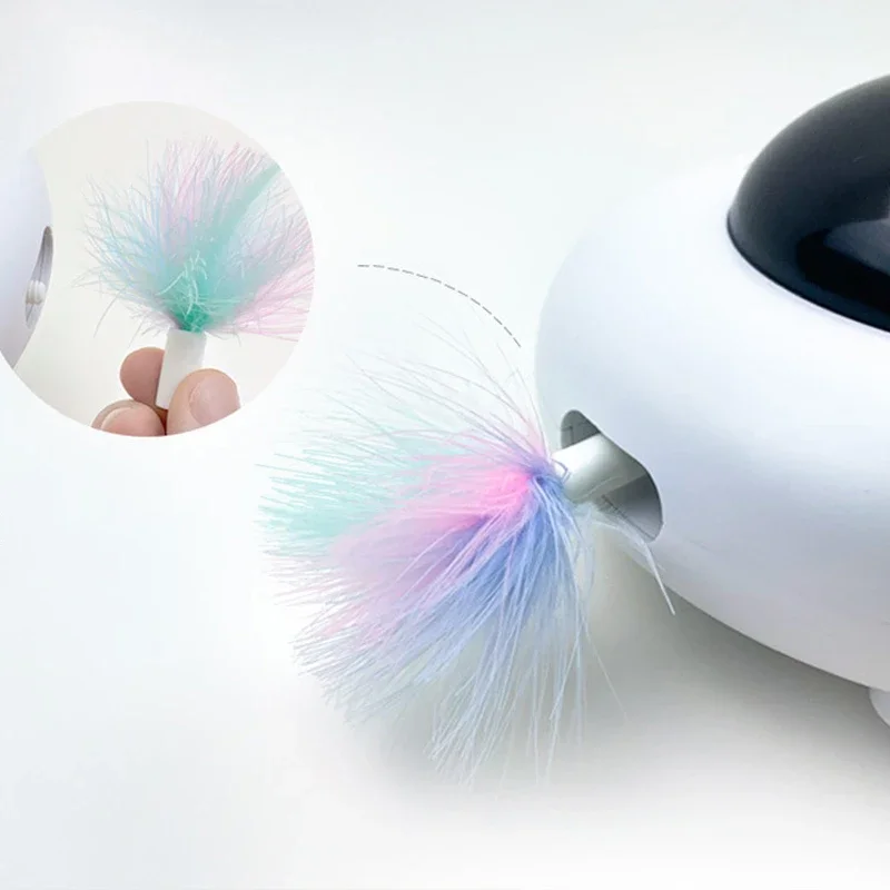 UFO Pet Turntable Catching Training Toys USB Charging Cat Teaser Replaceable Feather Interactive Auto Cat Toy Smart Teaser