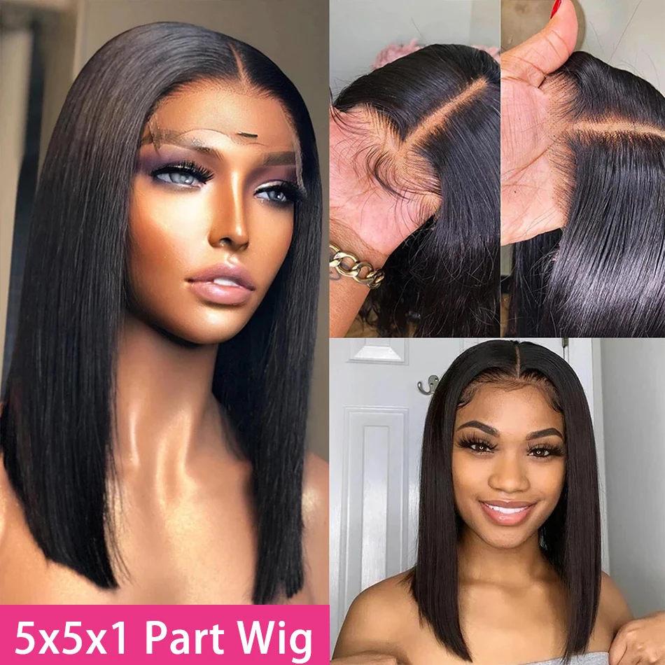 13x5x1 Transparent Shor Bob Wig Lace Frontal Human Hair Wigs With Baby Hair Middle Part Virgin Wig For Black Women 5x5x1 Closure