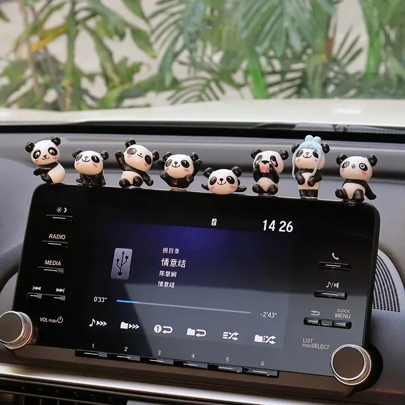 8Pcs Cute Mini Giant Panda Car Dashboard Ornaments Car Navigator Screen Decoration Doll Car Interior Decorative Accessories