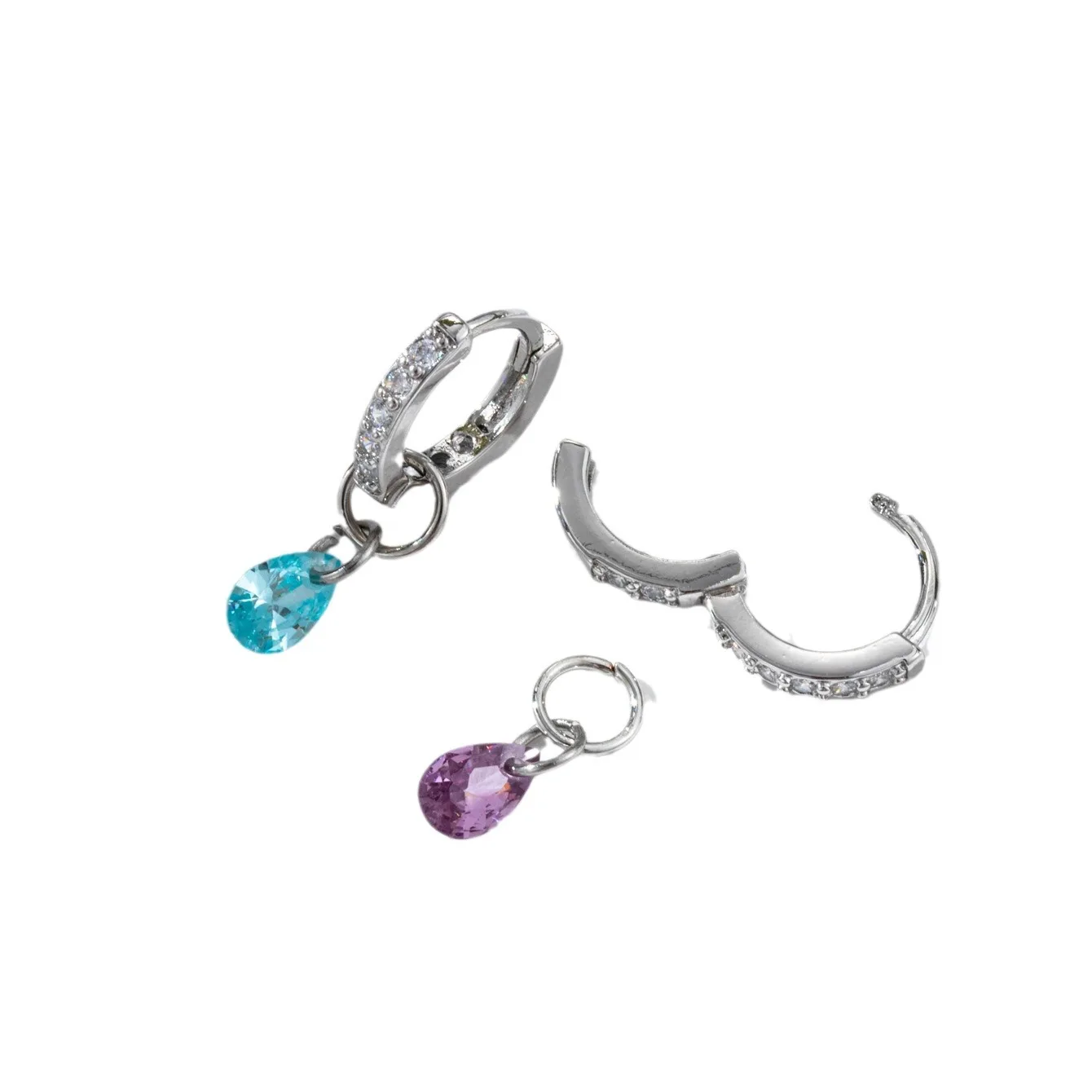 Pendientes de aro pequeños de gota de agua de circón de Color plateado para mujer, colgante de acero inoxidable, Piercing, regalos de Navidad, 1 pieza