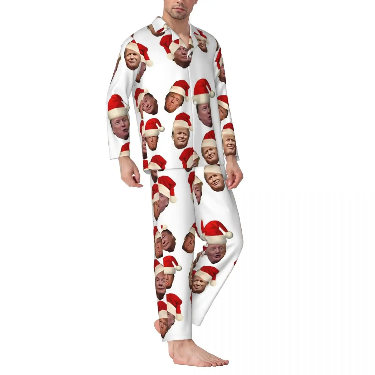 Pajamas Men Trump Christmas Memes Leisure Sleepwear Two Piece Casual Loose Pajama Set Long Sleeve Cute Soft Oversized Home Suit