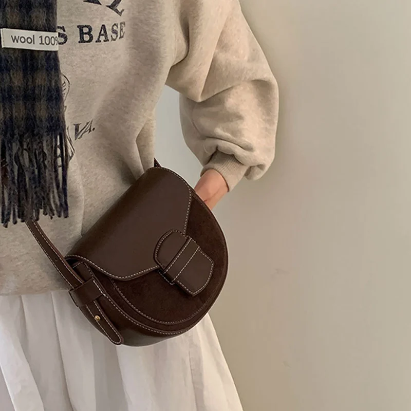 

New Retro Saddle Bags Fashionable Suede Shoulder Bags Simple And Versatile Crossbody Phone Bags Korean-style Compact Casual Bags