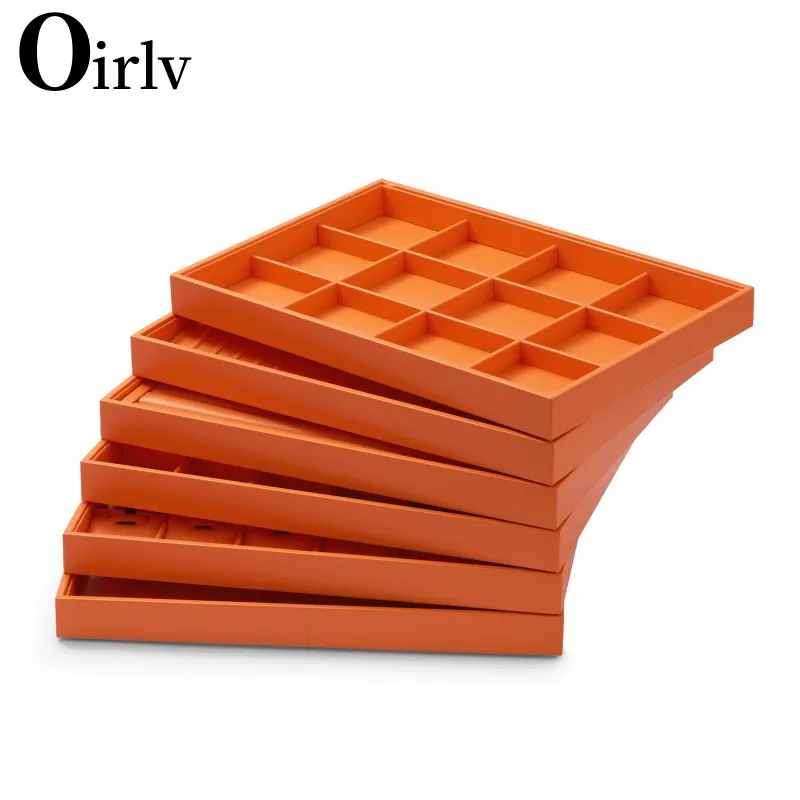 Oirlv Luxury Leather Jewelry Tray Multifunction  Jewelry Drawer Organizer Stackable Jewelry Trays Ring Earring Storage Props