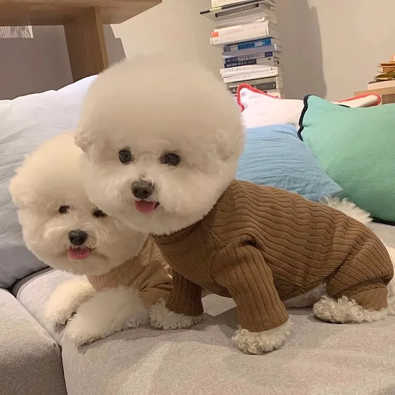 

Pet Winter Four-legged Clothes Puppy Bottom Shirt Teddy Warm in Knitted Jumpsuits Clothes Poodle Solid Color Clothes