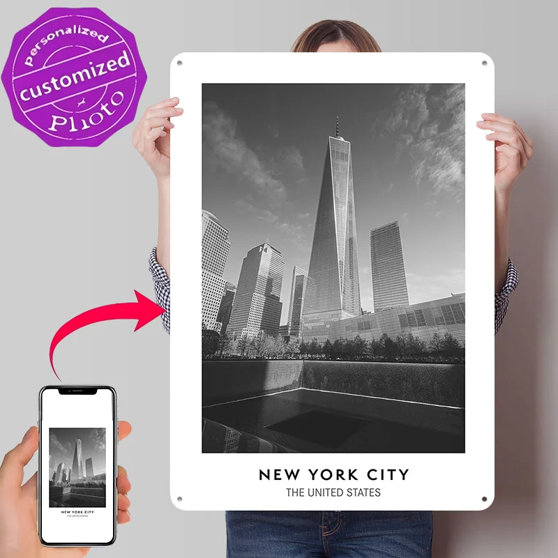 NYC Skyline - One World Trade Center Personalized 3D Textured Metal Poster Wall Art Tinplate Sign for Modern Home Decoration