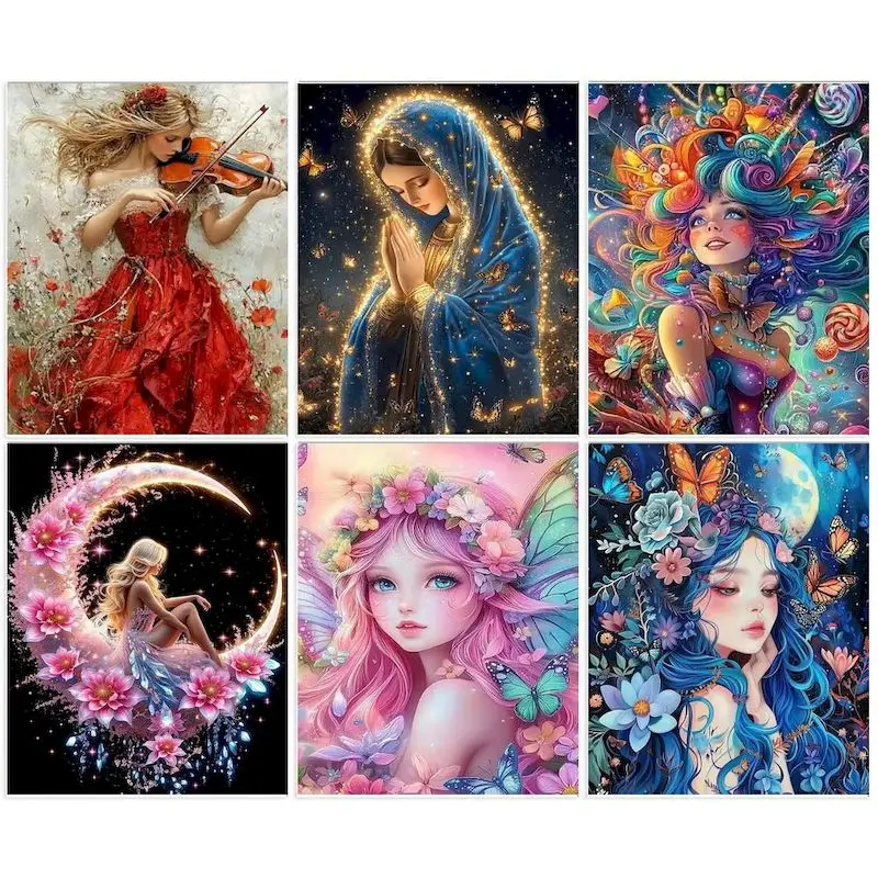 GATYZTORY Acrylic Paint By Numbers For Adults Fairy Girl Picture for Beginner Modern Frameless Paintings On Number Home Decorati