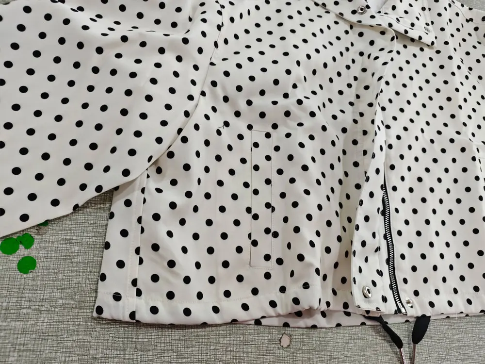HH Weibliche Herbst Mode Polka Dot Gedruckt Set Lange Ärmel Rollkragen Kordelzug Jacke + A-line Shorts frauen Vintage Anzug – Detail 9