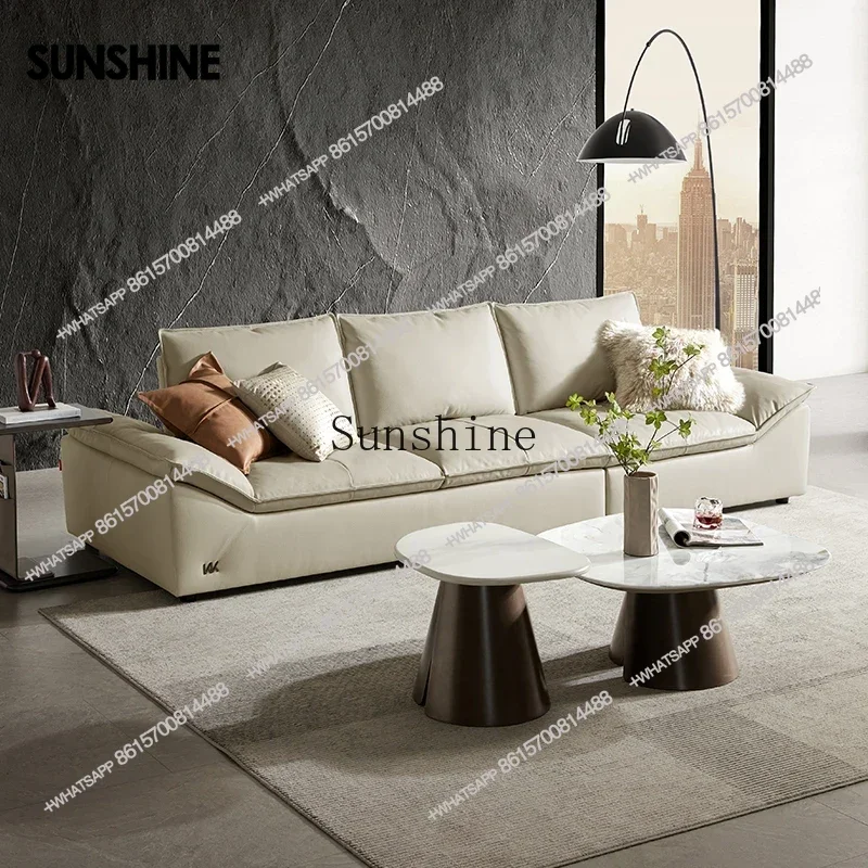 Italian leather sofa feather filled removable backrest straight row sailing sofaX