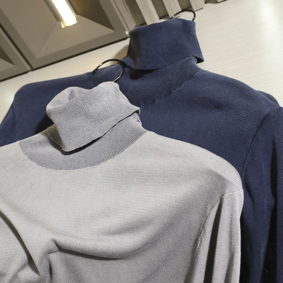 

Мужской вязаный свитер с высоким воротом, однотонный, модный, деловой, осенне-зимний, теплый, из шерстяной ткани премиум-класса