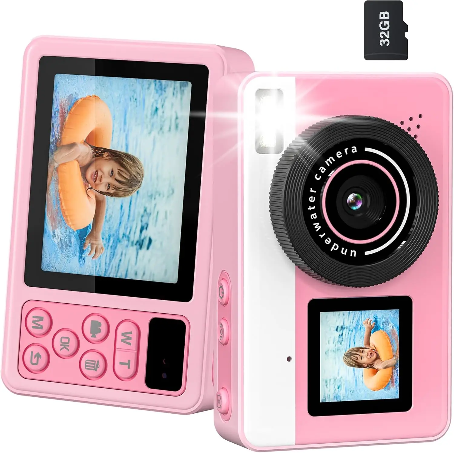 

Video Recording Camera Sports Cameras Outdoor Cam 4K Action Camera 18X Digital Zoom, 32GB TF Card Underwater Waterproof(pink)