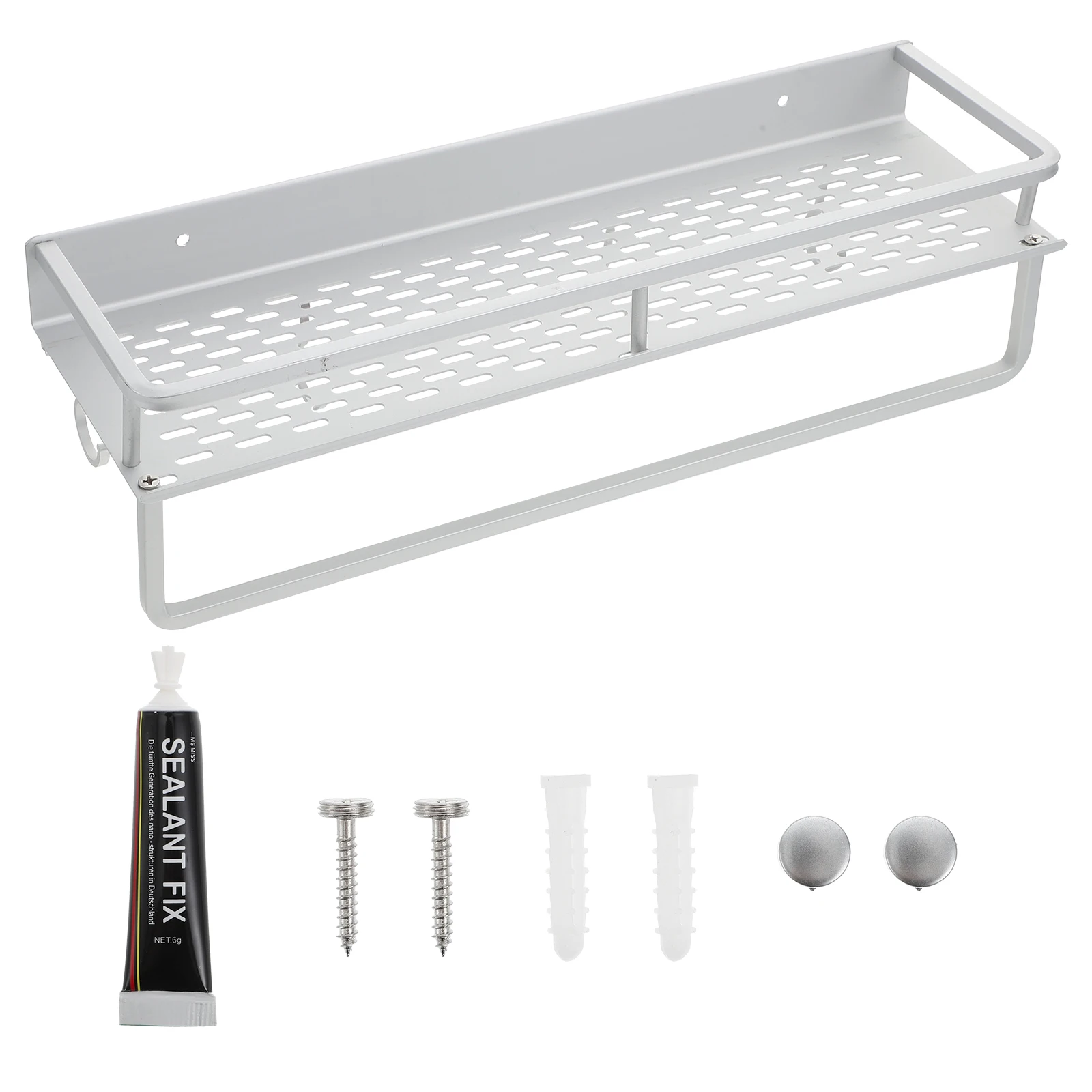 

Wall mounted Storage Rack 40cm Thick Hooks Silver Punch free Bathroom Kitchen ganizer Shelf Shelves Hollow Design Drain Water