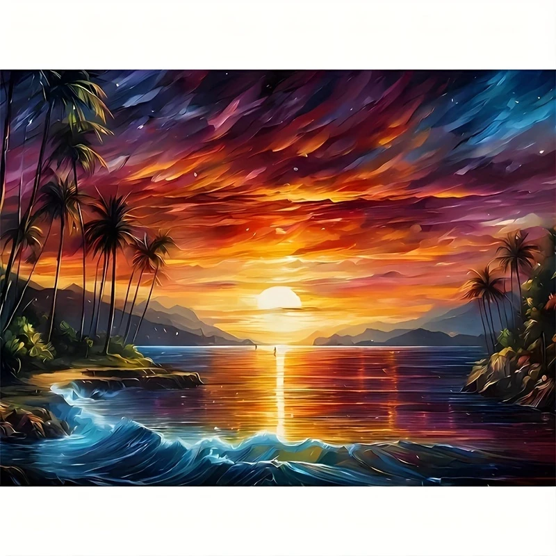 

Sunset Sea Coconut Trees 500/1000/1200/2000 PCS Jigsaw Puzzles Family Activity Games for Gameroom Bedroom Gifts
