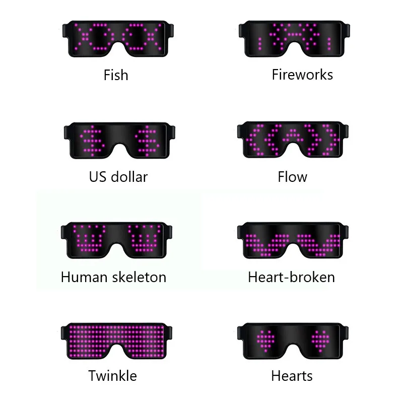 LED Dynamic Luminous Glasses for Men Women Fashion Party USB Charge Flashing Glow Sunglass Christmas Concert Halloween Decor