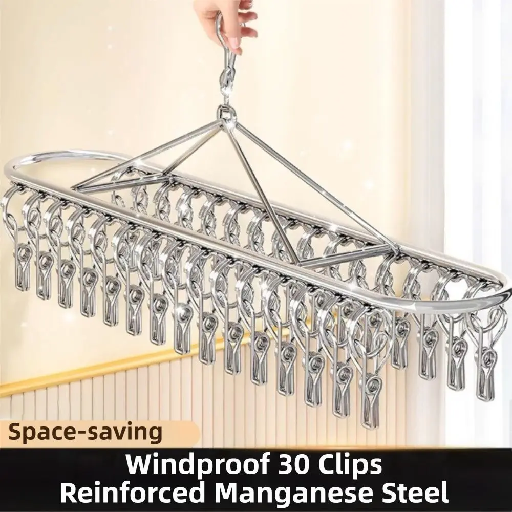 10/20/30 Clips Sock Hanger Clips Circular Design Multi-Clip Underwear Drying Rack Windproof Stainless Steel Garment Holder