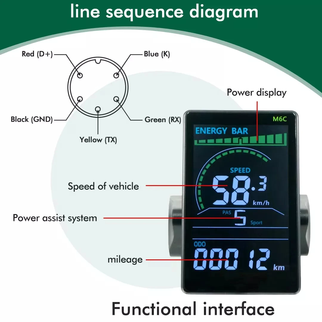 Picture 6: M6C Electric Bike Colorful Display LCD Screen UART No2 Protocol 5 pin Mountain