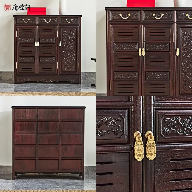 For Three Door Shoe Cabinet Solid Wood Large Capacity Hardwood Locker Chinese African Lobular Red Sandalwood Secret Storage