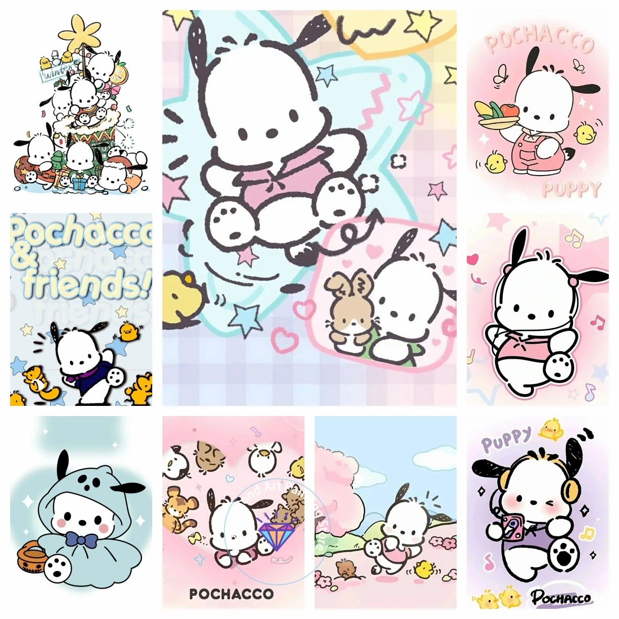 

Cute Pochacco Sanrio DIY AB Diamond Painting Kit Embroidery Cross Stitch Handmade Art Gift Crafts Home Decor Adult Children Gift